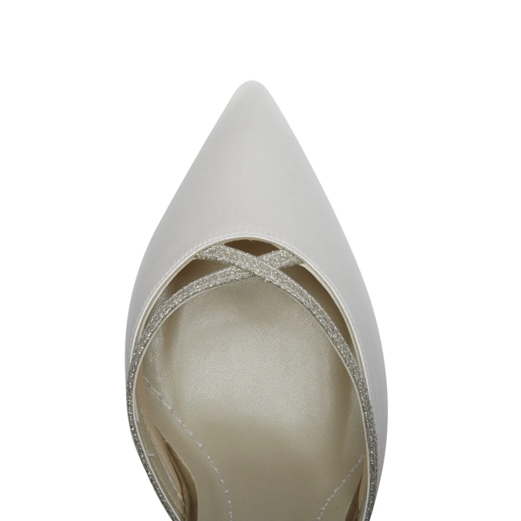 Rainbow Club Wedding Shoes | High Heel*Georgia Ivory Satin and Silver Glitter Court Shoes Ivory & Silver