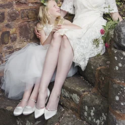 Rainbow Club Wedding Shoes | High Heel*Georgia Ivory Satin and Silver Glitter Court Shoes Ivory & Silver