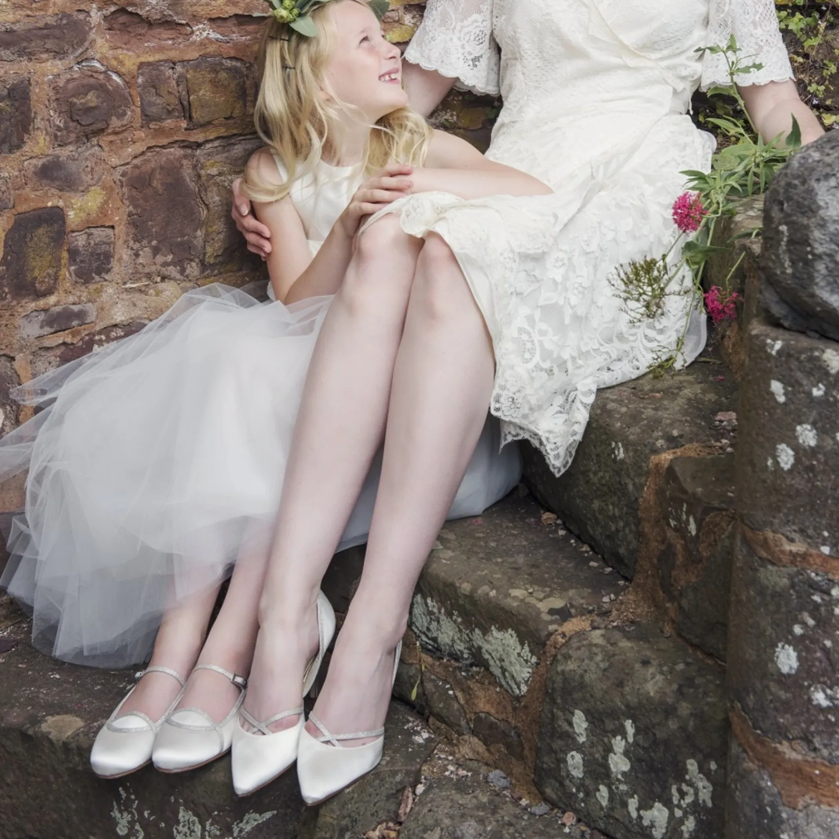 Rainbow Club Wedding Shoes | High Heel*Georgia Ivory Satin and Silver Glitter Court Shoes Ivory & Silver