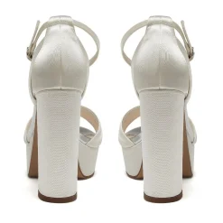Rainbow Club Wedding Guest Shoes | Wedding Shoes*Gracie Satin High Block Heel Platform Sandals Ivory