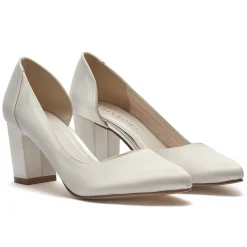 Rainbow Club Wedding Shoes | Mid Heel*Harriet Dyeable Satin Block Heel Court Shoes Ivory
