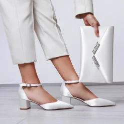 Rainbow Club Mother Of The Bride Shoes | Wedding Shoes*Imogen Satin Low Block Heel Ankle Strap Shoes Ivory