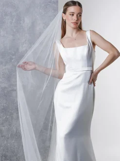 Rainbow Club Single Tier Veils | Chapel Length & Cathedral Veils*Intrigue Plain Long Single Tier Veil with Cut Edge Ivory
