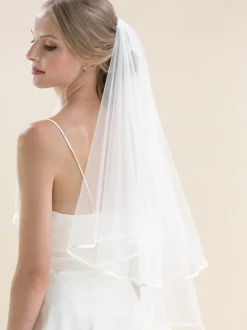 Rainbow Club Two Tier Veils | Fingertip Veils*Jessamy Two Tier Satin Edge Veil | Jessamy Veil Ivory