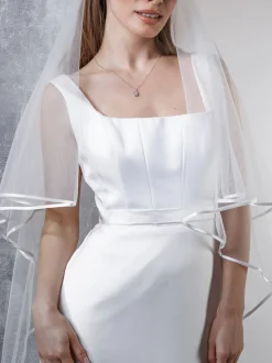 Rainbow Club Two Tier Veils | Fingertip Veils*Jessamy Two Tier Satin Edge Veil | Jessamy Veil Ivory