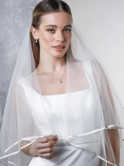 Rainbow Club Two Tier Veils | Fingertip Veils*Jessamy Two Tier Satin Edge Veil | Jessamy Veil Ivory