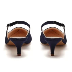 Rainbow Club Mother Of The Bride Shoes | Low Heel*Joni Moiré Slingback Kitten Heels Navy