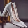 Rainbow Club Wedding Shoes | High Heel*Keily Dyeable Satin Block Heel Court Shoes Ivory
