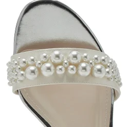 Rainbow Club Wedding Shoes | Low Heel*Kendall Satin Pearl Flat Bridal Sandals Ivory