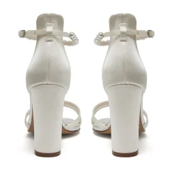 Rainbow Club Bridesmaid Shoes | Wedding Shoes*Lena Satin Pearl Ankle Strap Block Heel Sandals Ivory