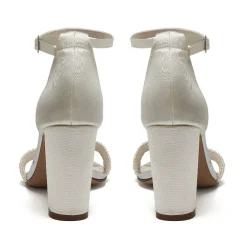 Rainbow Club Wedding Guest Shoes | Bridesmaid Shoes*Lois Satin Block Heel Sandals with Ruched Detail Ivory