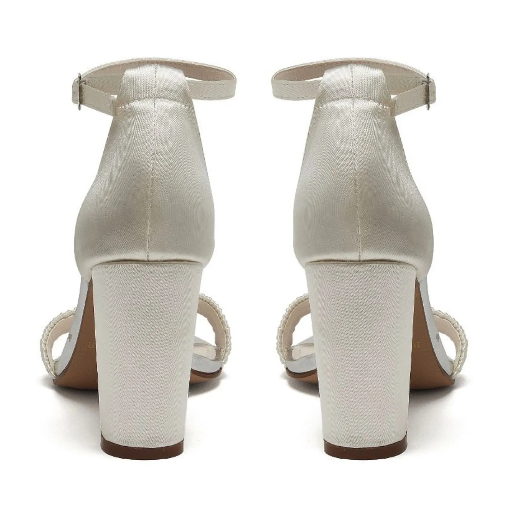 Rainbow Club Wedding Guest Shoes | Bridesmaid Shoes*Lois Satin Block Heel Sandals with Ruched Detail Ivory