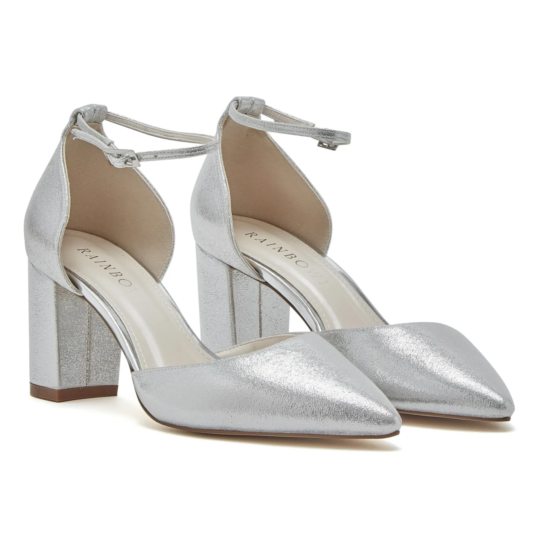 Rainbow Club Sparkly Prom Shoes | Silver Prom Shoes*Luna Sparkle Wide Fit Ankle Strap Block Heels Silver