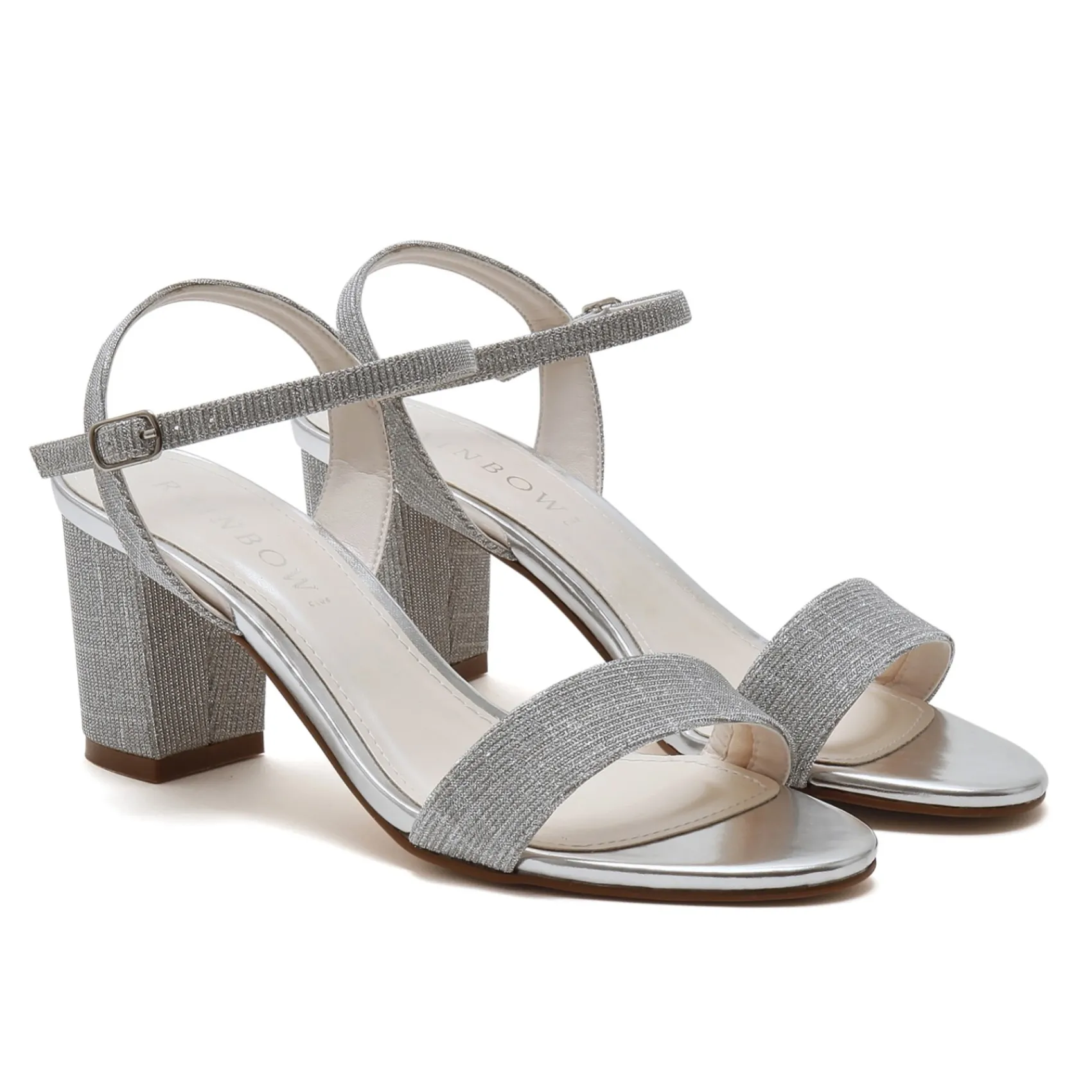 Rainbow Club Silver Prom Shoes | Prom Sandals*Margot Silver Metallic Mid Block Heel Sandals