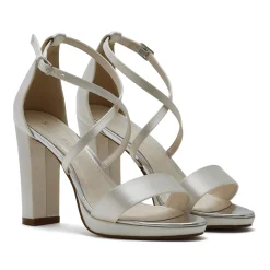 Rainbow Club Wedding Guest Shoes | Bridesmaid Shoes*Nivana Dyeable Satin Block Heel Platform Sandals Ivory