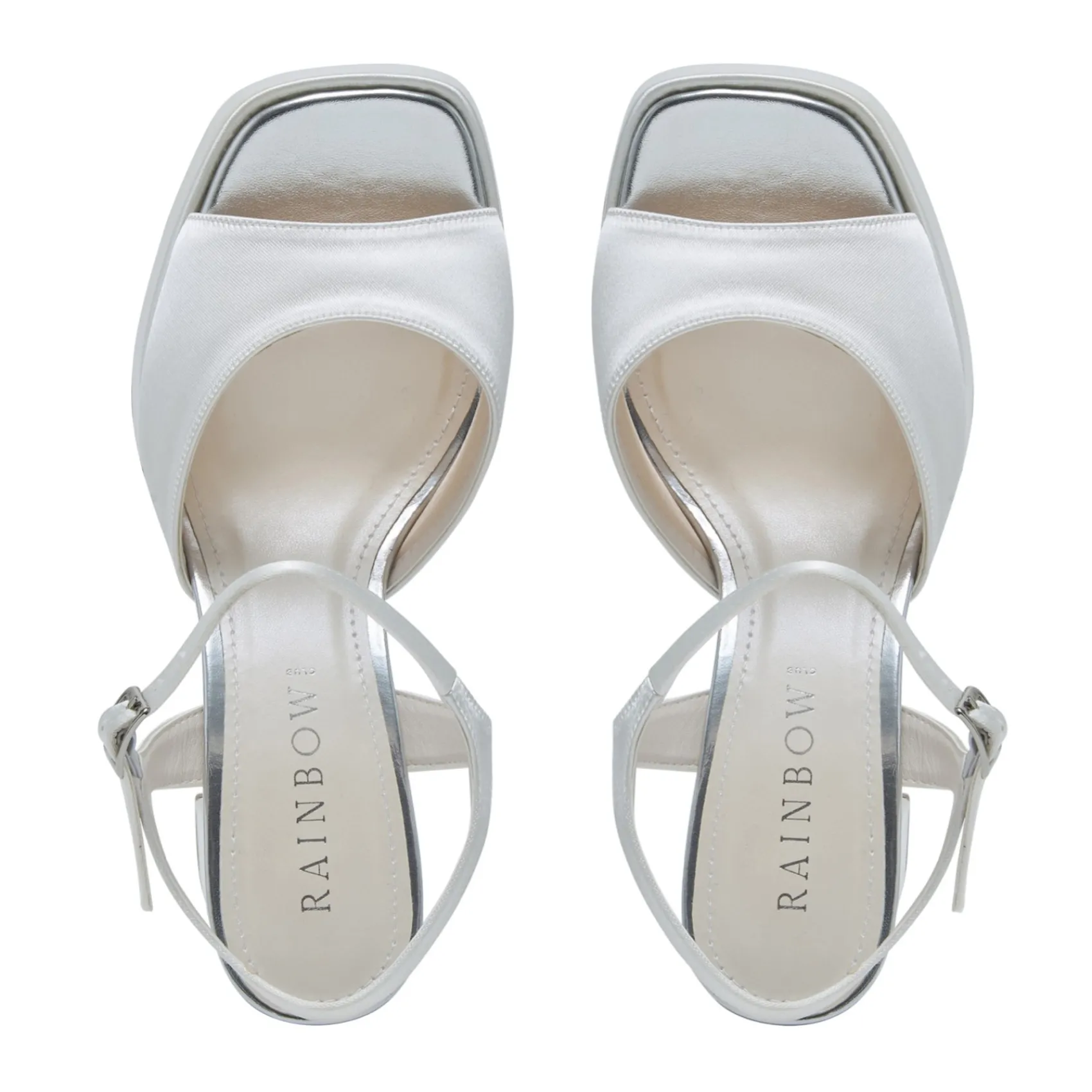 Rainbow Club Wedding Guest Shoes | Bridesmaid Shoes*Nora Dyeable Satin Block Heel Platform Sandals Ivory