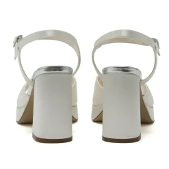 Rainbow Club Wedding Guest Shoes | Bridesmaid Shoes*Nora Dyeable Satin Block Heel Platform Sandals Ivory