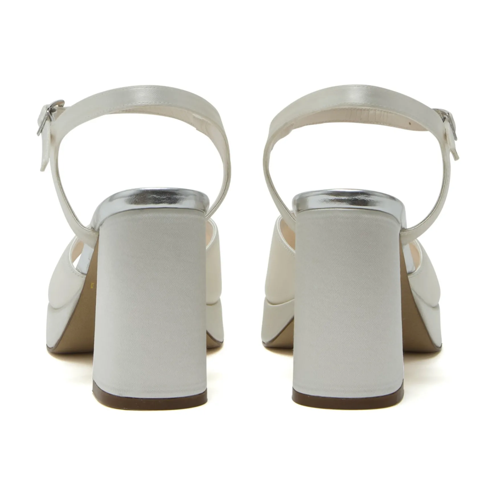 Rainbow Club Wedding Guest Shoes | Bridesmaid Shoes*Nora Dyeable Satin Block Heel Platform Sandals Ivory