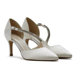 Rainbow Club Wedding Shoes | Mid Heel*Raven Dyeable Satin Asymmetric Crystal Court Shoes Ivory