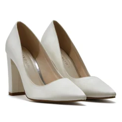 Rainbow Club Wedding Shoes | High Heel*Remi Dyeable Satin Wide Fit Block Heel Courts Ivory