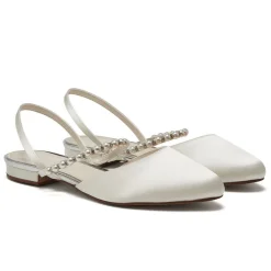 Rainbow Club Wedding Shoes | Shoes For Dyeing*Romi Satin Slingback Pumps with Pearl Detail Ivory