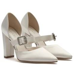 Rainbow Club Wedding Shoes | High Heel*Savannah Dyeable Satin Retro Block Heels Ivory