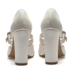 Rainbow Club Wedding Shoes | High Heel*Savannah Dyeable Satin Retro Block Heels Ivory