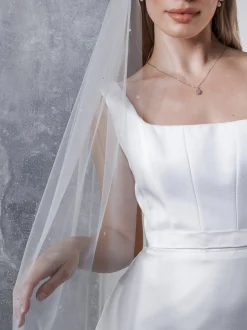 Rainbow Club Single Tier Veils | Chapel Length & Cathedral Veils*Starfire Raw Edge Chapel Length Veil with Crystals Ivory