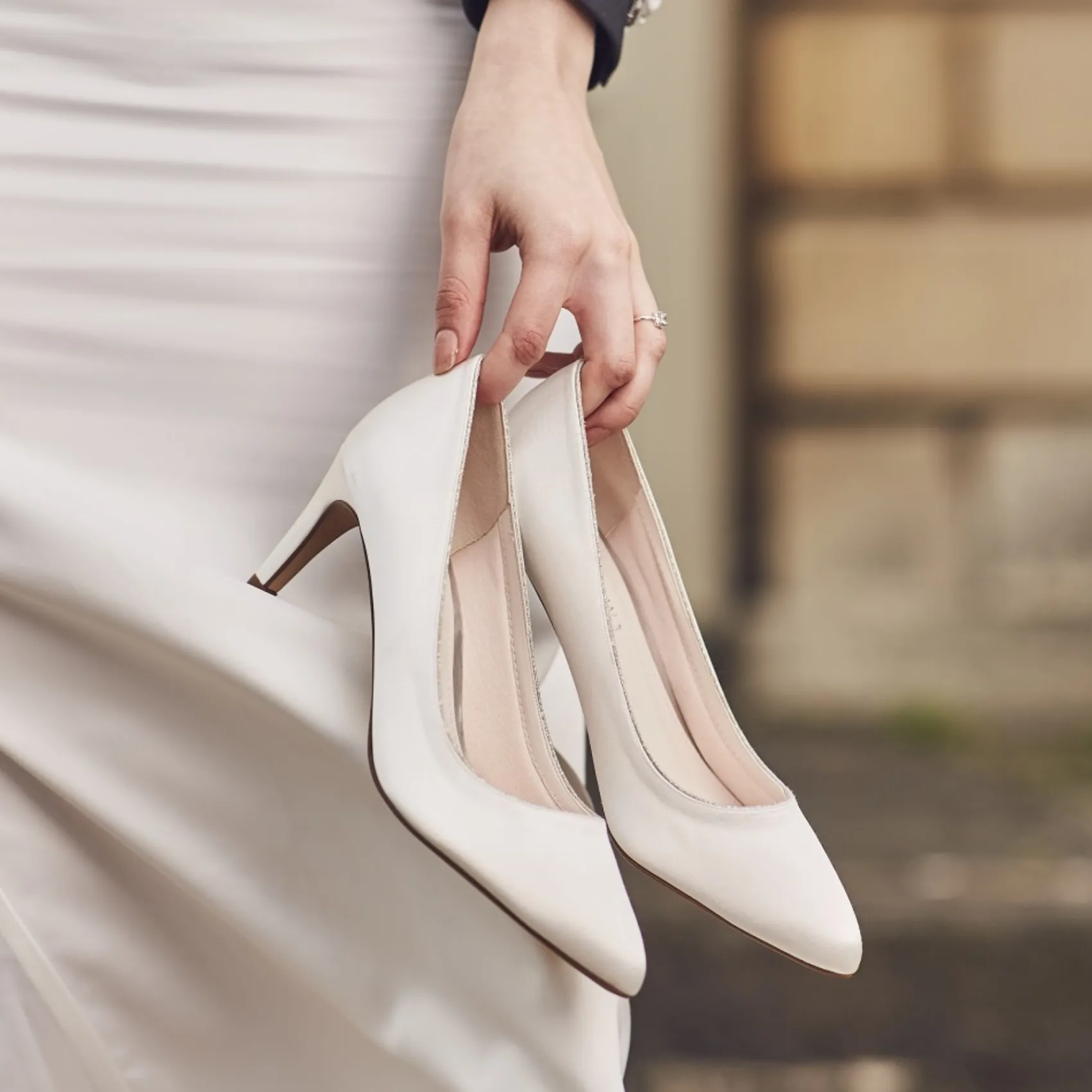 Rainbow Club Mother Of The Bride Shoes | Wedding Shoes*Stella Ivory Satin & Silver Glitter Mid Heel Courts Ivory/ Silver