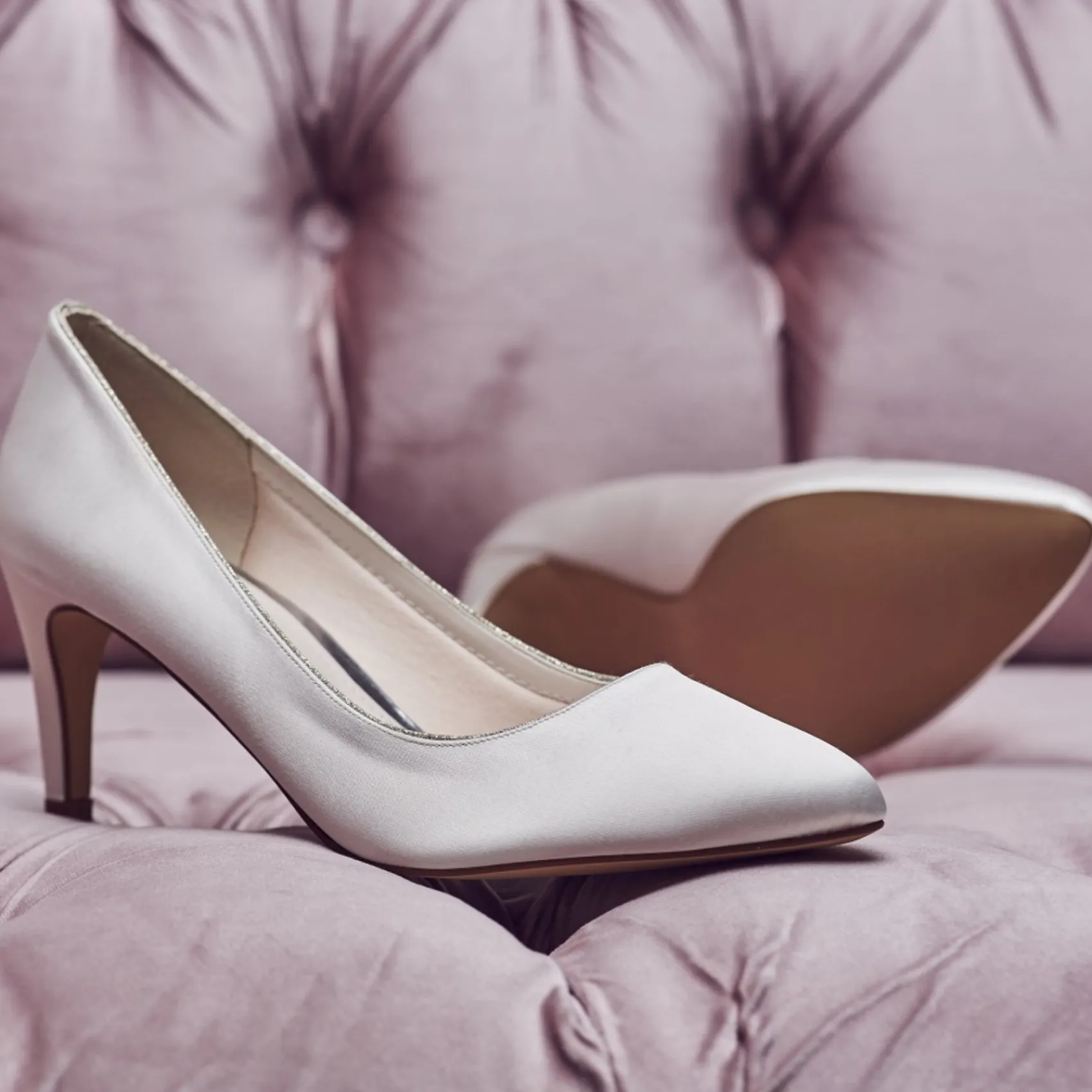 Rainbow Club Mother Of The Bride Shoes | Wedding Shoes*Stella Ivory Satin & Silver Glitter Mid Heel Courts Ivory/ Silver