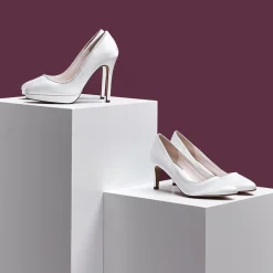 Rainbow Club Mother Of The Bride Shoes | Wedding Shoes*Stella Ivory Satin & Silver Glitter Mid Heel Courts Ivory/ Silver