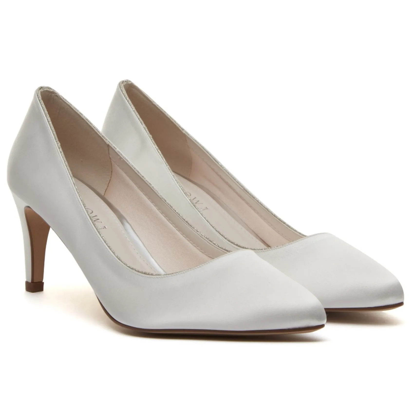 Rainbow Club Mother Of The Bride Shoes | Wedding Shoes*Stella Ivory Satin & Silver Glitter Mid Heel Courts Ivory/ Silver