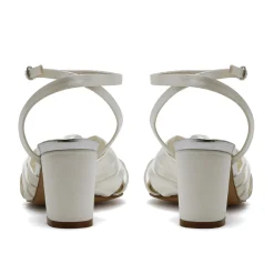 Rainbow Club Wedding Shoes | Mid Heel*Thea Satin Wide Fit Knotted Block Heel Sandals Ivory