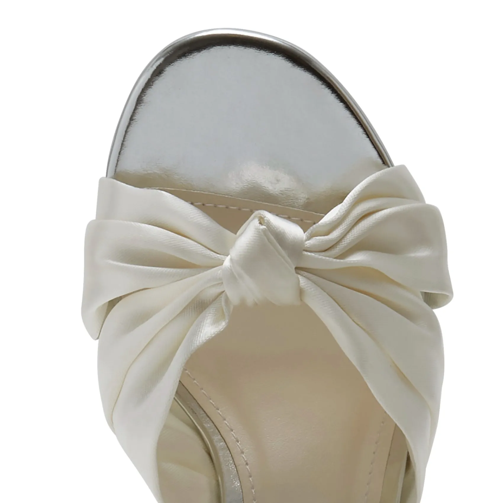 Rainbow Club Wedding Shoes | Mid Heel*Thea Satin Wide Fit Knotted Block Heel Sandals Ivory