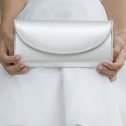 Rainbow Club Wedding Handbags*Viki Ivory Satin and Silver Glitter Wedding Clutch Bag Ivory/ Silver