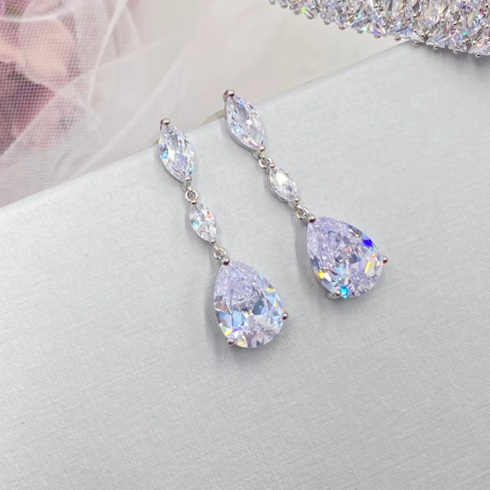 Lace & Favour Silver Prom Jewellery | Prom Earrings*Regalia Crystal Drop Cubic Zirconia Wedding Earrings Silver