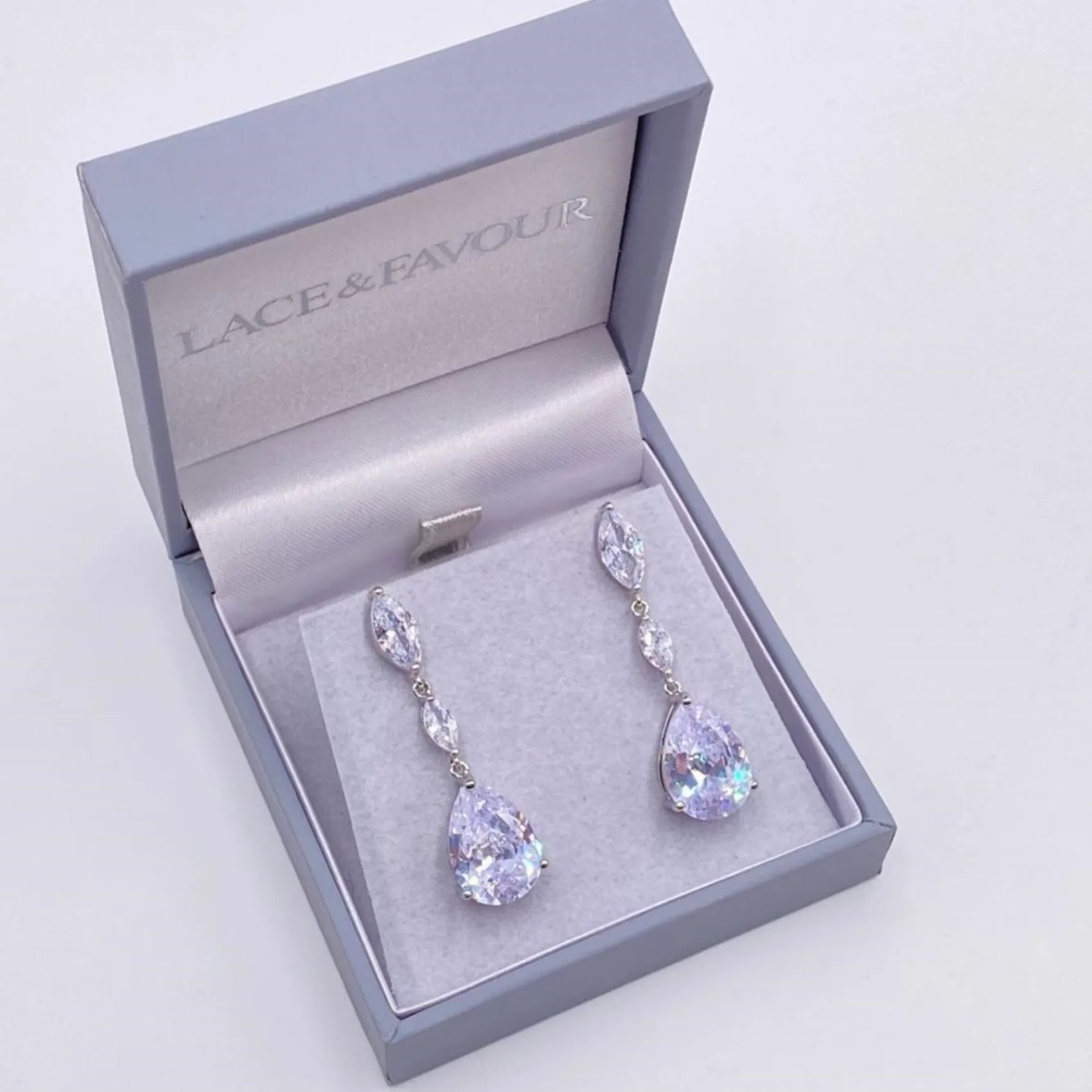 Lace & Favour Silver Prom Jewellery | Prom Earrings*Regalia Crystal Drop Cubic Zirconia Wedding Earrings Silver