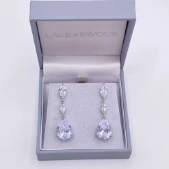 Lace & Favour Silver Prom Jewellery | Prom Earrings*Regalia Crystal Drop Cubic Zirconia Wedding Earrings Silver