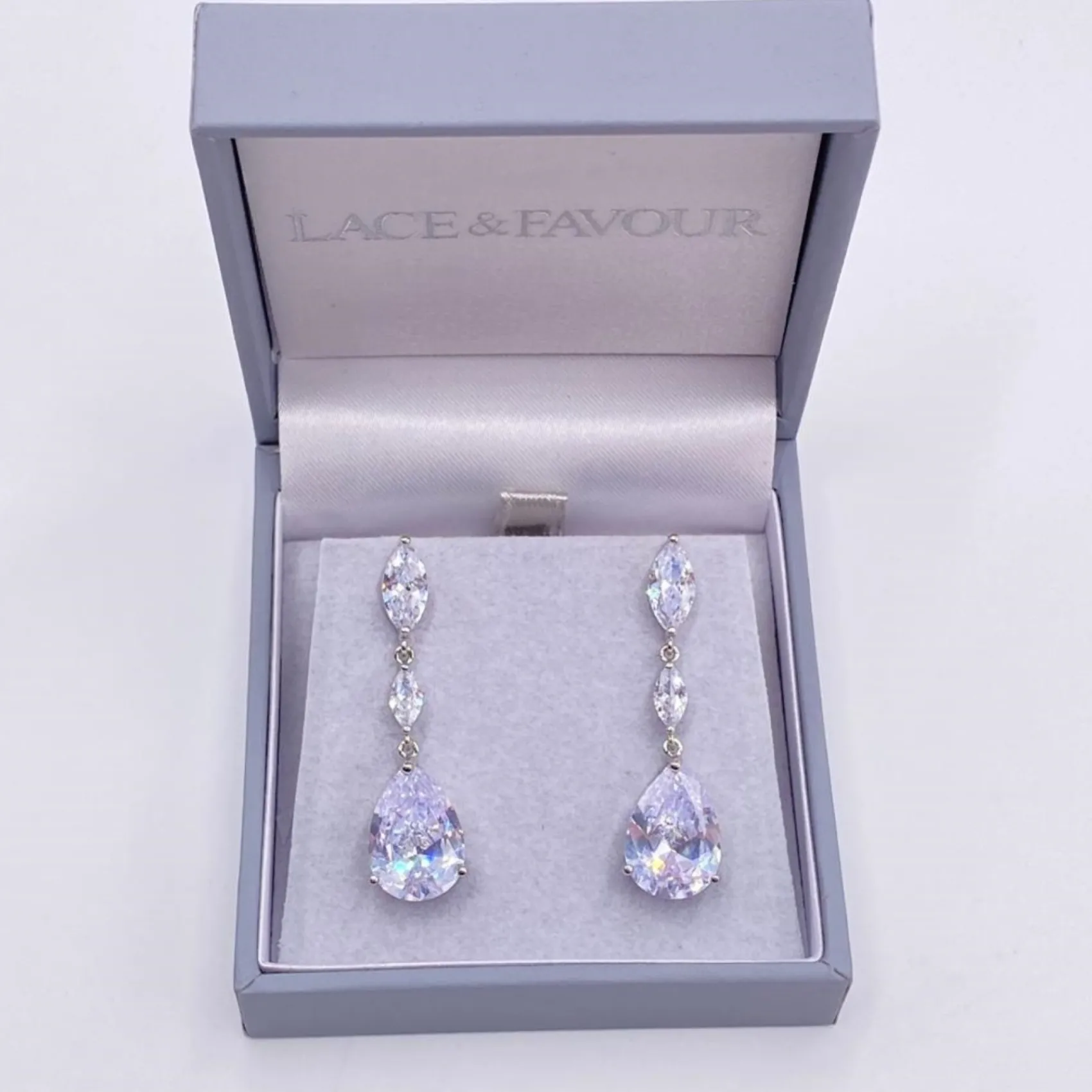 Lace & Favour Silver Prom Jewellery | Prom Earrings*Regalia Crystal Drop Cubic Zirconia Wedding Earrings Silver