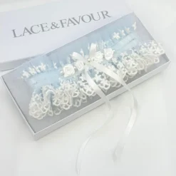 Boudoir Couture Something Blue Gifts | Bride Gifts*Rhapsody Blue Lace and Ivory Tulle Vintage Garter with Rose Detail Blue/ Ivory
