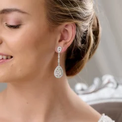 Lace & Favour Silver Prom Jewellery | Prom Earrings*Ritz Vintage Inspired Cubic Zirconia Chandelier Earrings Silver