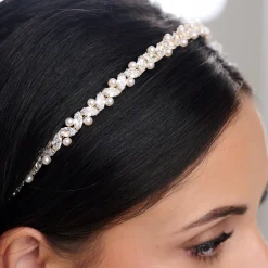 Lace & Favour Prom Headbands & Tiaras | Pearl Hair Accessories*Rochelle Gold Narrow Crystal and Pearl Headband Ivory/ Gold