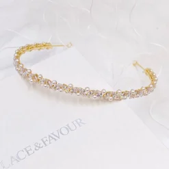 Lace & Favour Prom Headbands & Tiaras | Pearl Hair Accessories*Rochelle Gold Narrow Crystal and Pearl Headband Ivory/ Gold