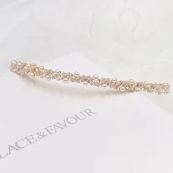 Lace & Favour Prom Headbands & Tiaras | Pearl Hair Accessories*Rochelle Gold Narrow Crystal and Pearl Headband Ivory/ Gold