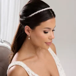 Lace & Favour Prom Headbands & Tiaras | Pearl Hair Accessories*Rochelle Rose Gold Narrow Crystal and Pearl Headband Ivory/ Rose Gold