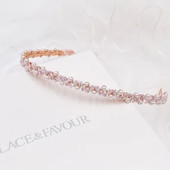 Lace & Favour Prom Headbands & Tiaras | Pearl Hair Accessories*Rochelle Rose Gold Narrow Crystal and Pearl Headband Ivory/ Rose Gold