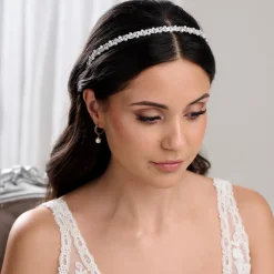 Lace & Favour Prom Headbands & Tiaras | Pearl Hair Accessories*Rochelle Silver Narrow Crystal and Pearl Headband Ivory/ Silver