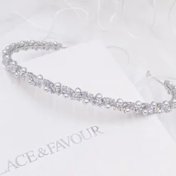 Lace & Favour Prom Headbands & Tiaras | Pearl Hair Accessories*Rochelle Silver Narrow Crystal and Pearl Headband Ivory/ Silver