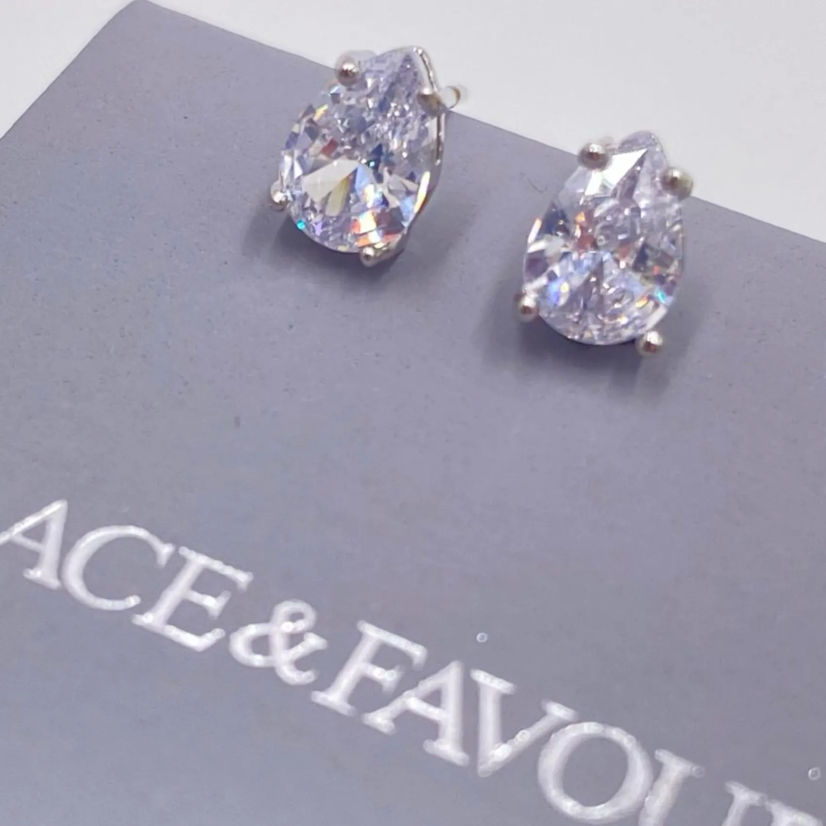 Lace & Favour Silver Prom Jewellery | Prom Earrings*Roma Cubic Zirconia Teardrop Stud Earrings Silver