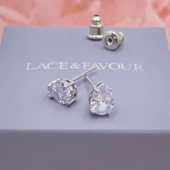 Lace & Favour Silver Prom Jewellery | Prom Earrings*Roma Cubic Zirconia Teardrop Stud Earrings Silver